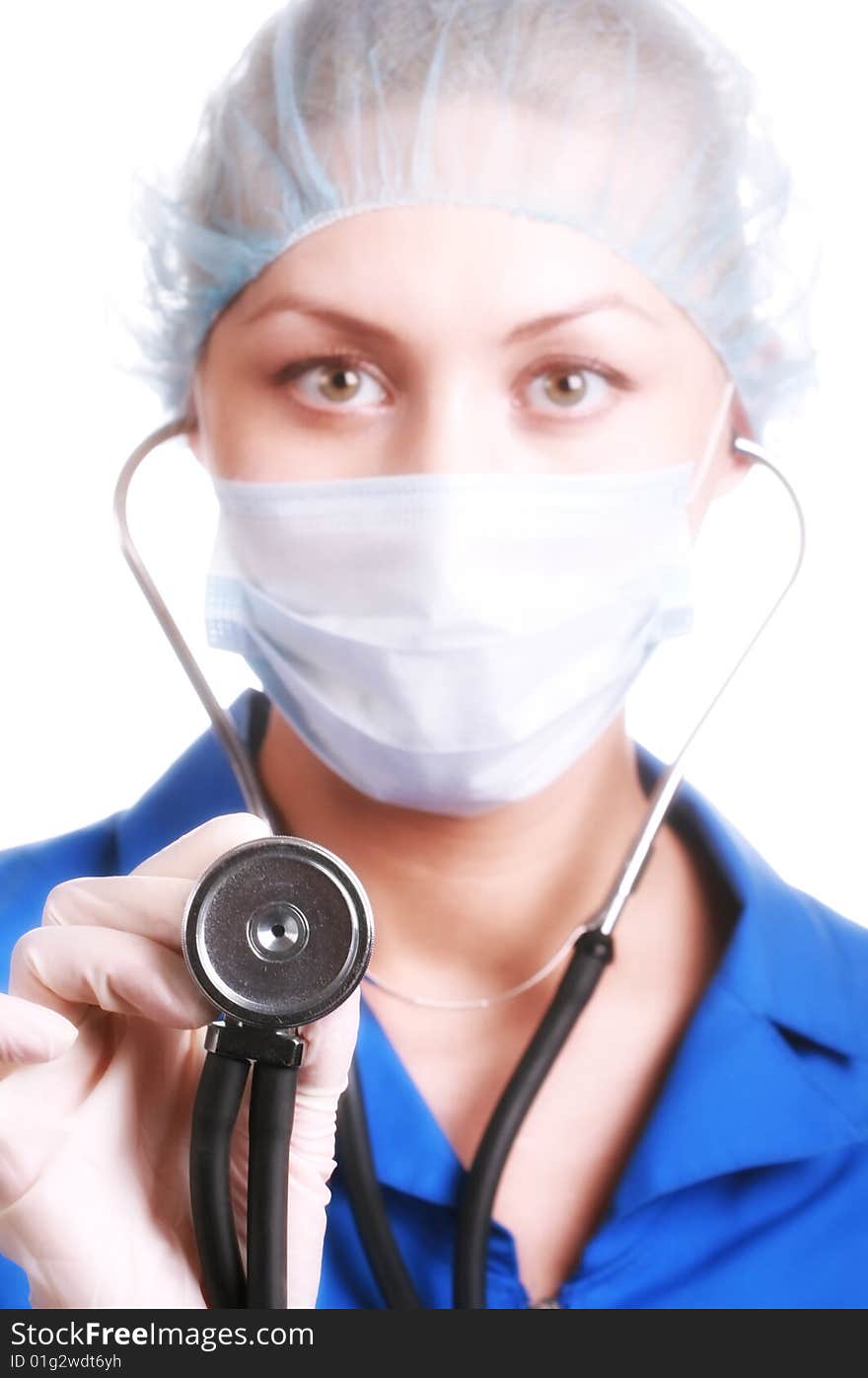 Doctor with a stethoscope, isolated on a white background. Doctor with a stethoscope, isolated on a white background