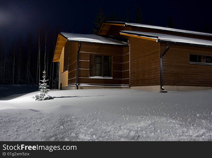 Cottages In Winter. Evening.