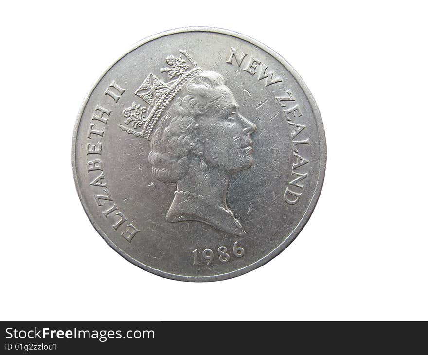 Coin 1986 year.  New zealand.  Portrait of Elizaveta 2