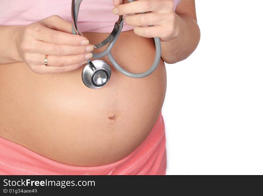 Pregnant woman isolated on a white background