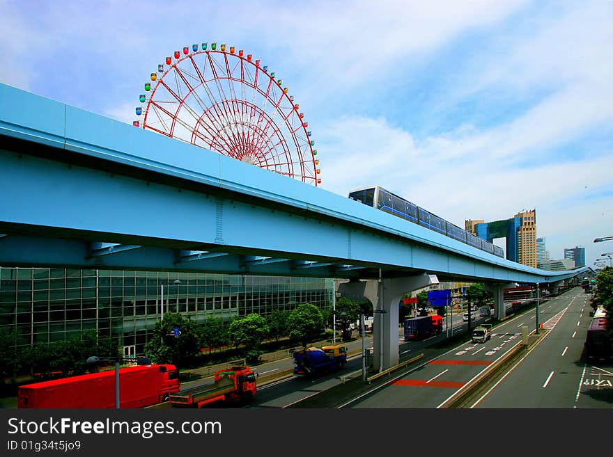 Tokyo street viaduct and the Ferris wheel