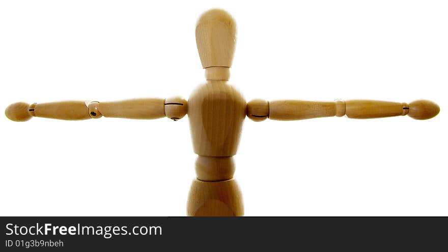 A man with the wooden background isolated on white;. A man with the wooden background isolated on white;