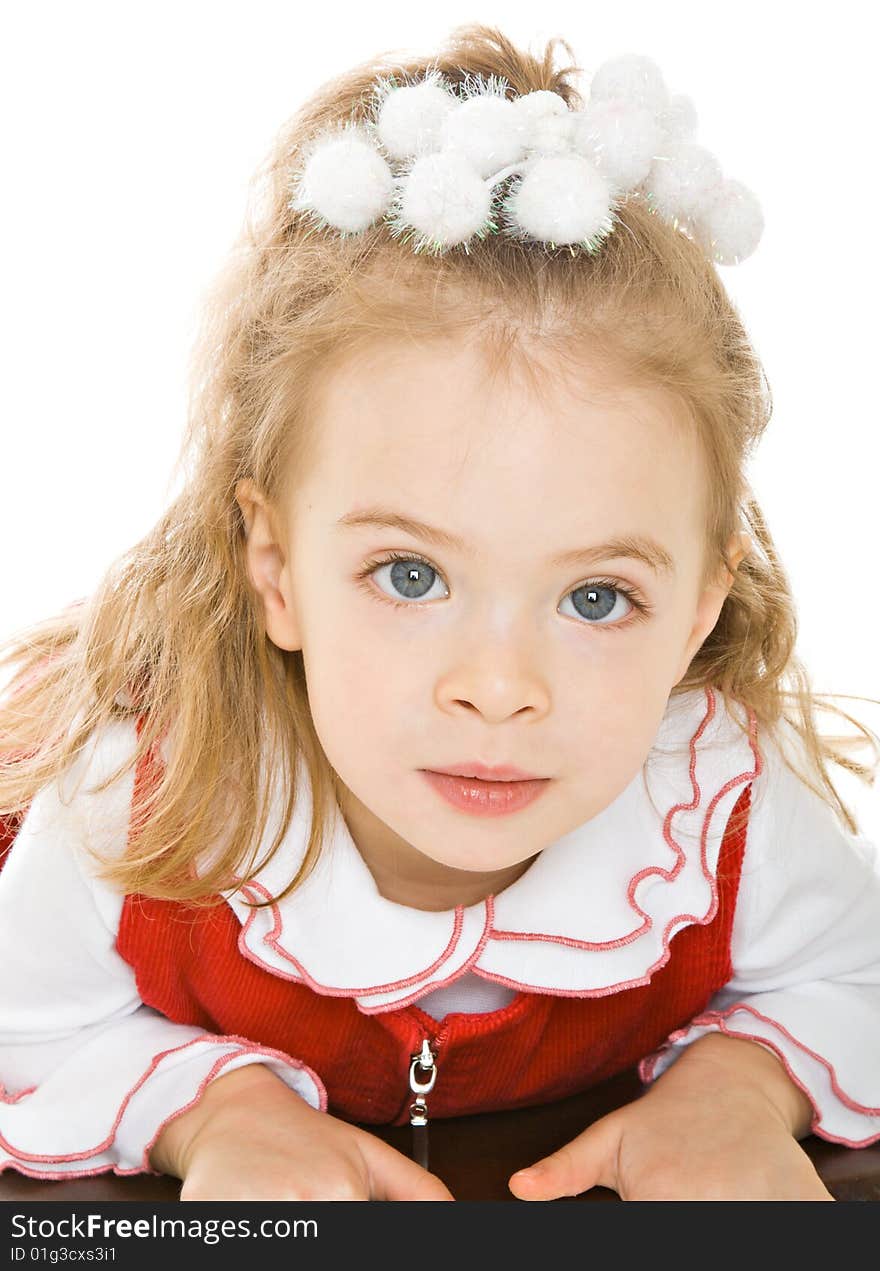 Pretty little girl. Isolated on white background