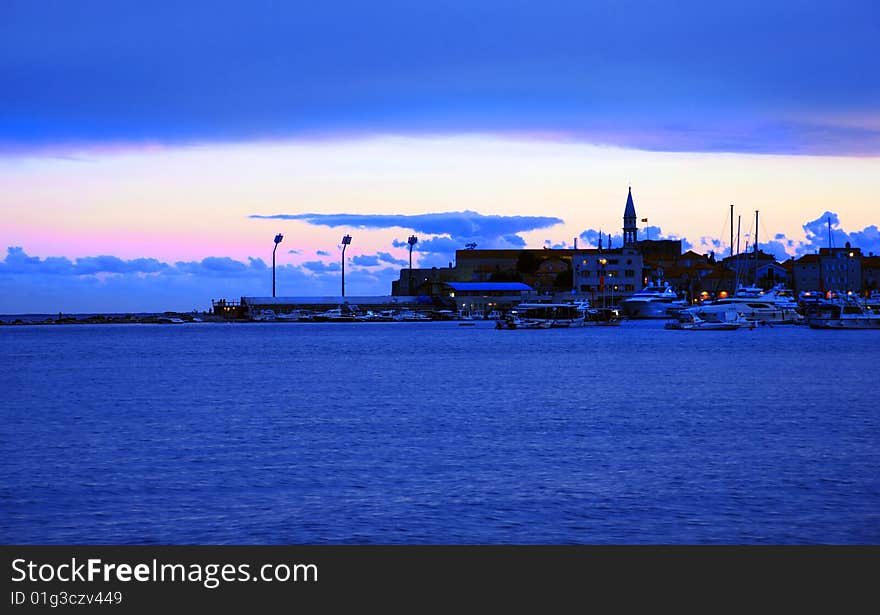 Twilight at Adriatic sea in Budva, Montenegro. Twilight at Adriatic sea in Budva, Montenegro