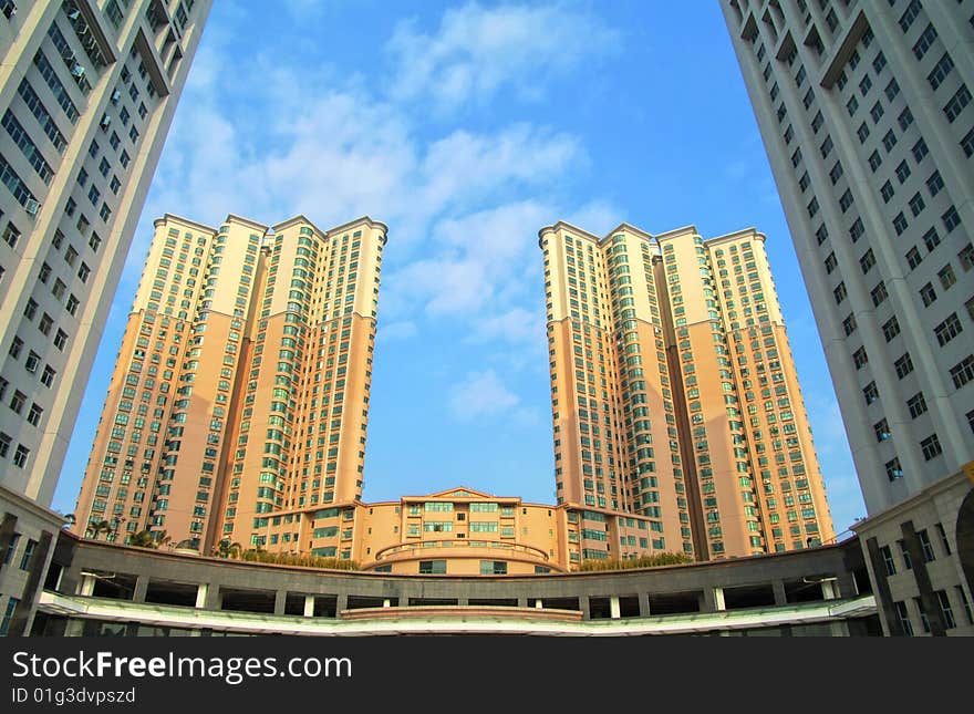 Modern buildings against blue sky