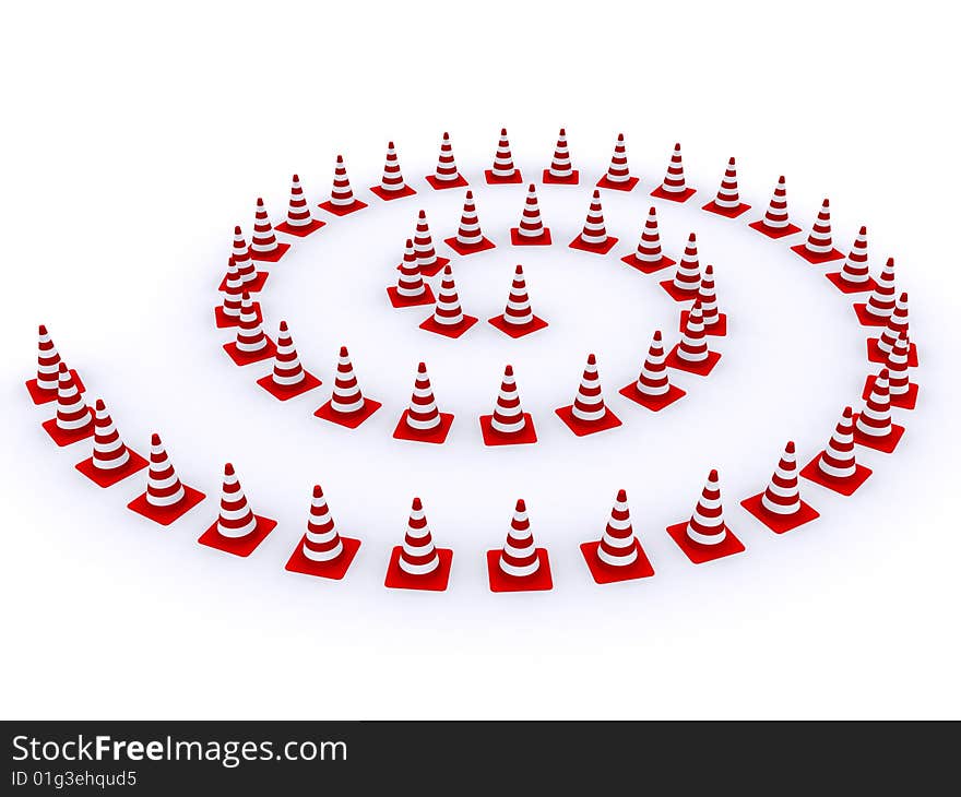 Road red-white cones on a white background. Road red-white cones on a white background