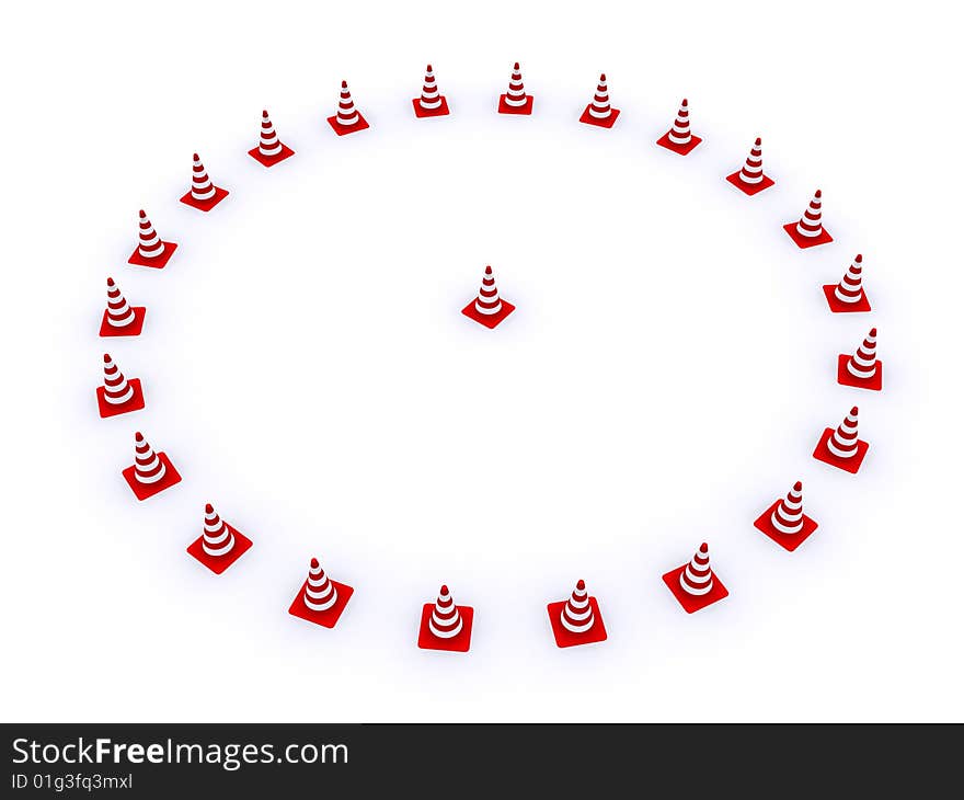 Road red-white cones on a white background. Road red-white cones on a white background