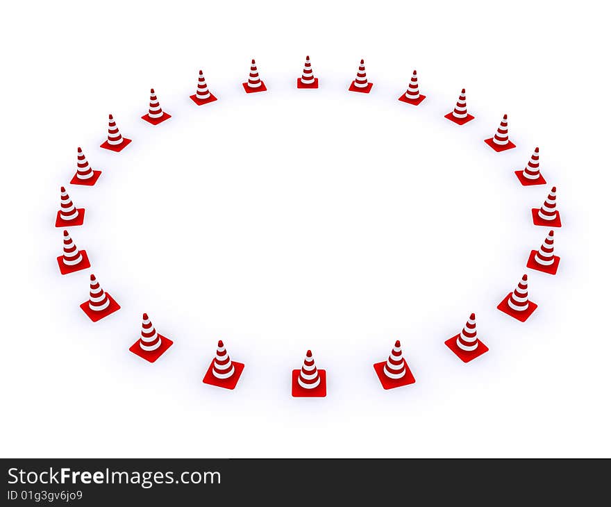 Road red-white cones on a white background. Road red-white cones on a white background