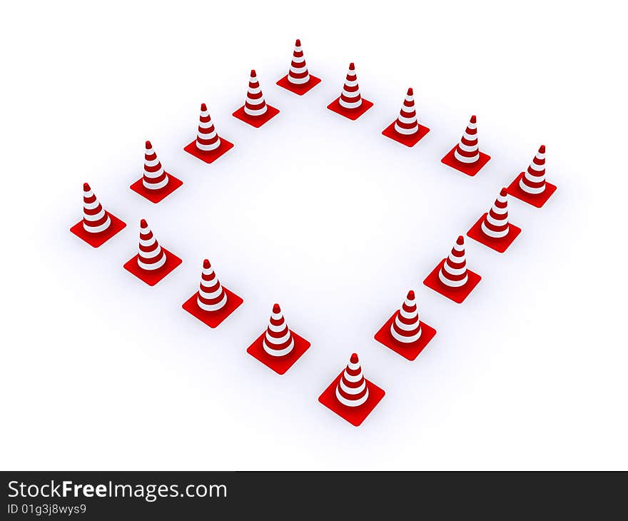 Road red-white cones on a white background. Road red-white cones on a white background