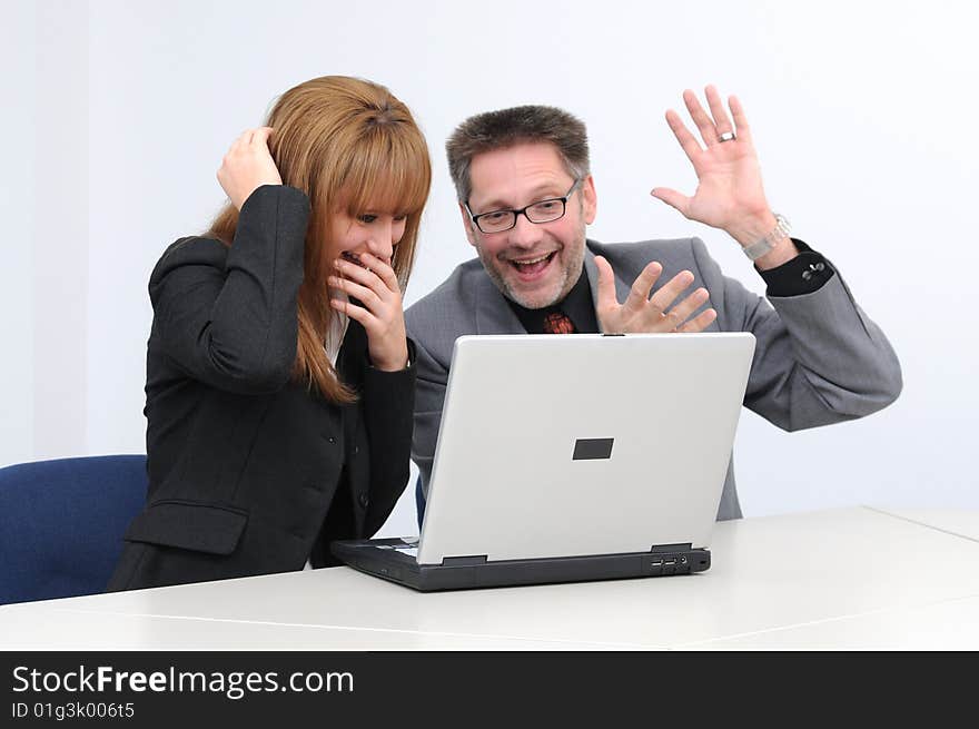 Business woman and man discussing solutions. Business woman and man discussing solutions.