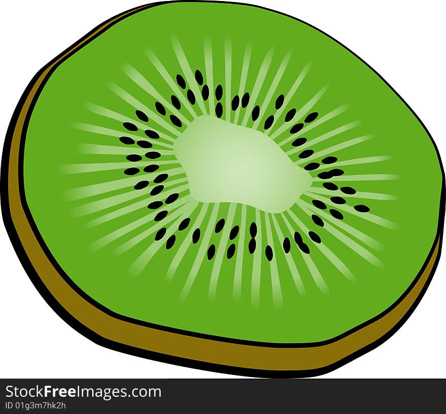 A slice of kiwi fruit rendered with 3 spot colors.