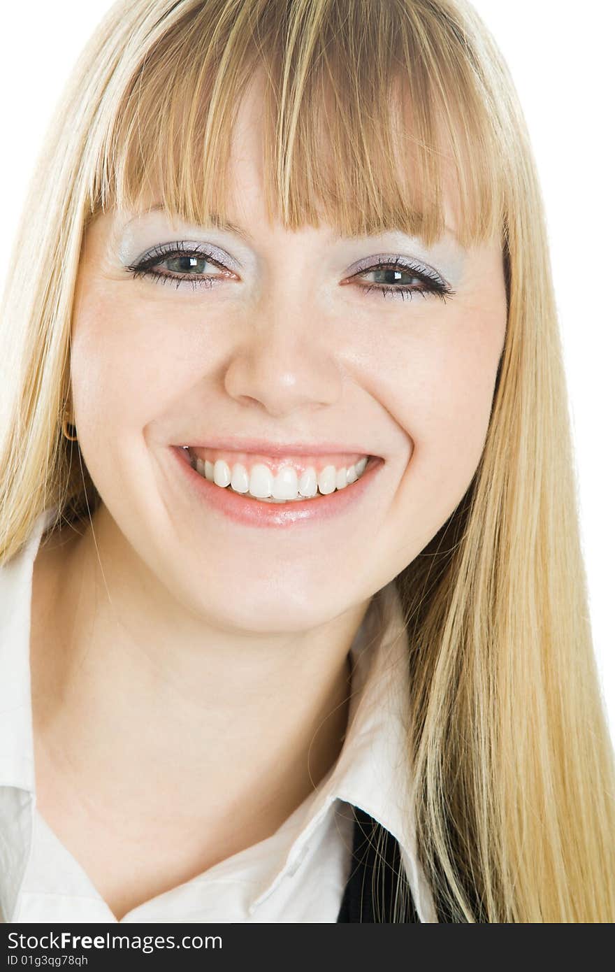 Portrait Of A Smiling Blonde Woman.