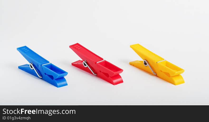 Linen clothespin on a white background