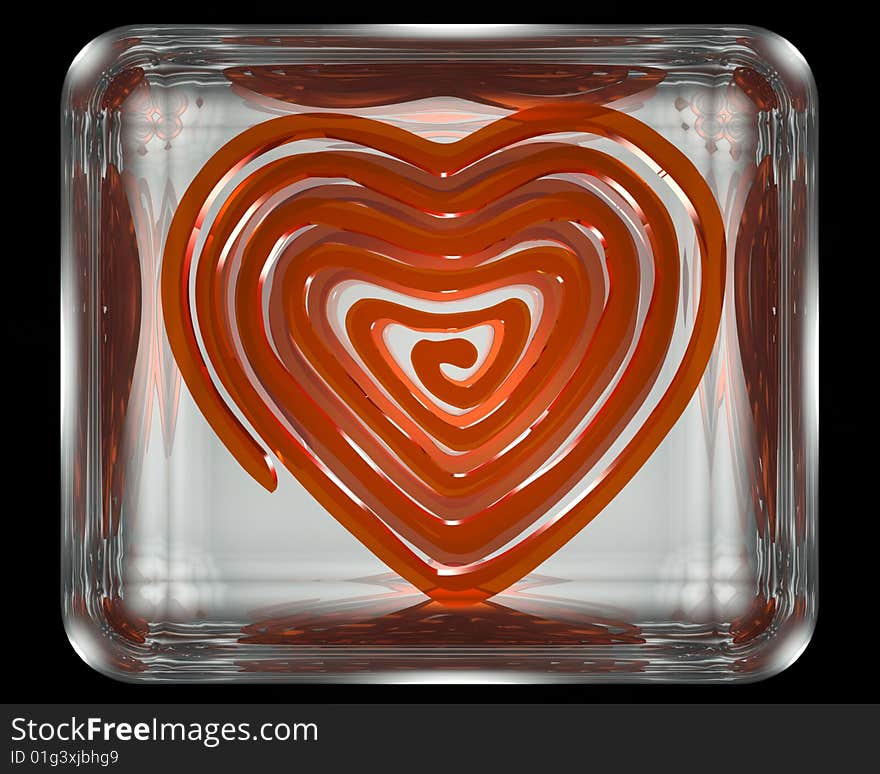 Red heart on glass box