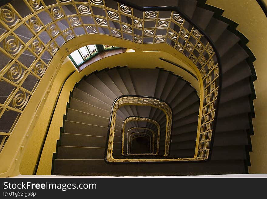 Upstairs at a house form end of 19th century at Old Town in Prague. Upstairs at a house form end of 19th century at Old Town in Prague