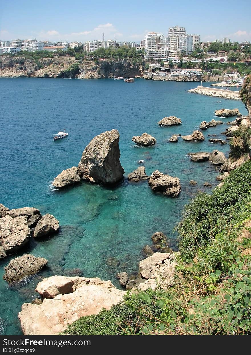 Coast of Mediterranean sea in Antalya, Turkey