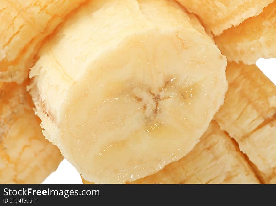 A banana is cut by rings in a skin. A banana is cut by rings in a skin.