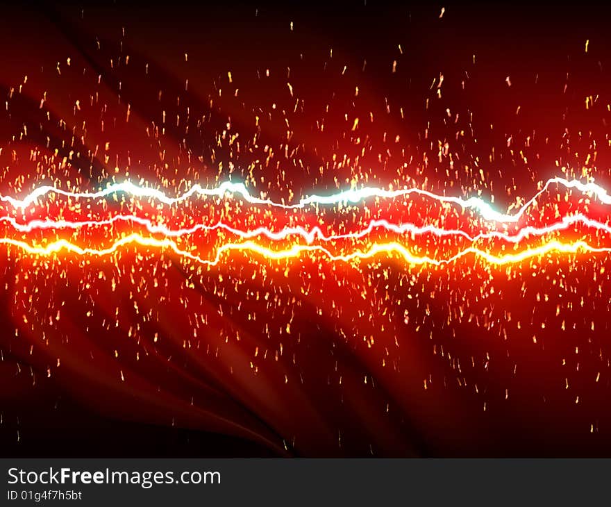 Lightnings on red background with sparks