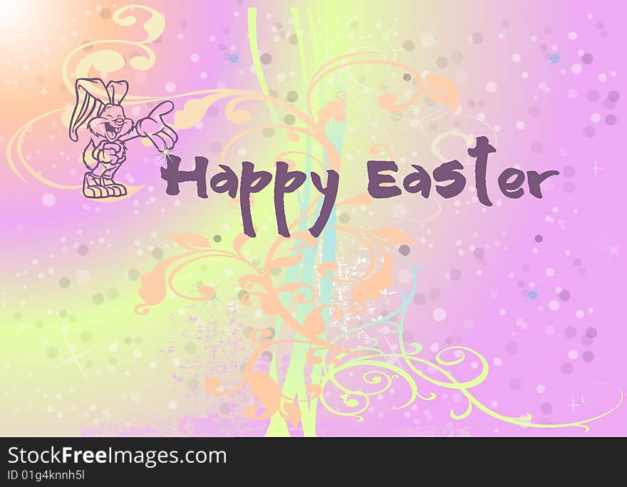 Happy Easter Illustration with a bunny and flowers on colorful background. Happy Easter Illustration with a bunny and flowers on colorful background