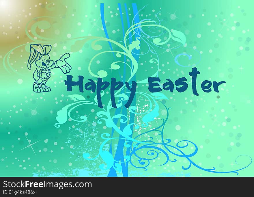 Happy Easter Illustration with a bunny and flowers on colorful background. Happy Easter Illustration with a bunny and flowers on colorful background