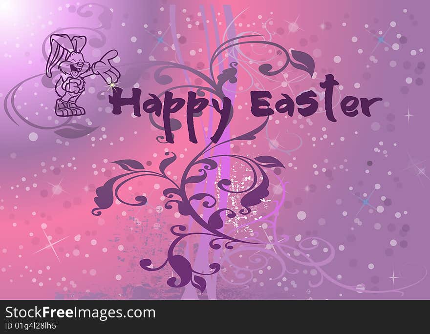 Happy Easter Illustration with a bunny and flowers on colorful background. Happy Easter Illustration with a bunny and flowers on colorful background