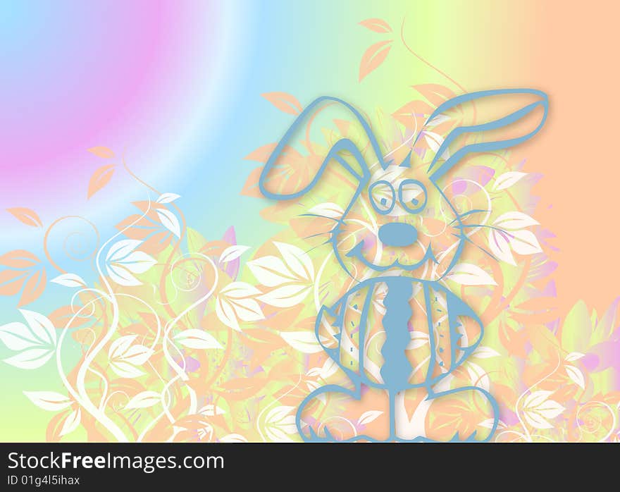 Illustration for Easter with a bunny and flowers on colourful background. Illustration for Easter with a bunny and flowers on colourful background