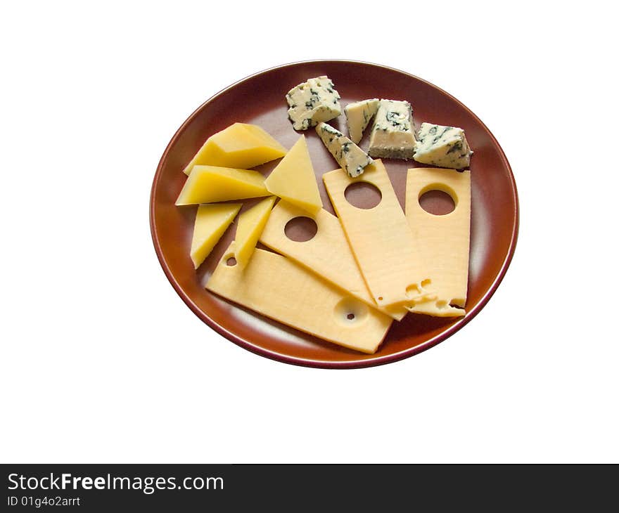 Dish with snack from several sorts of the tasty aromatic cheese