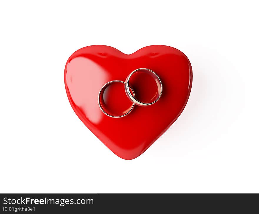 3d wedding rings and heart