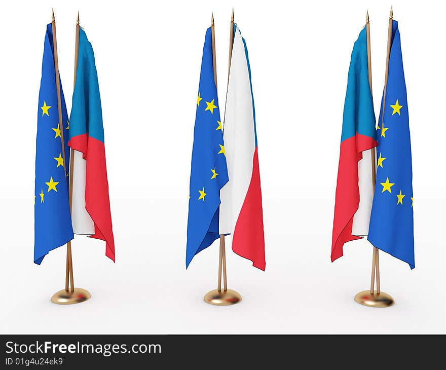 Flags Of EU And The Czechia