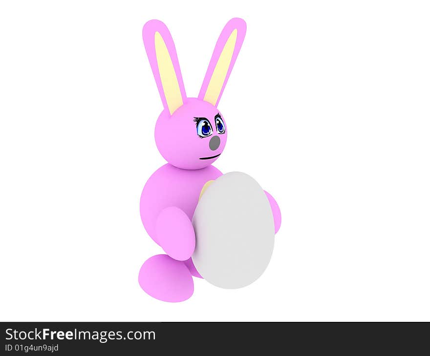 3d render of pink bunny with an egg. Isolated on white background. 3d render of pink bunny with an egg. Isolated on white background.