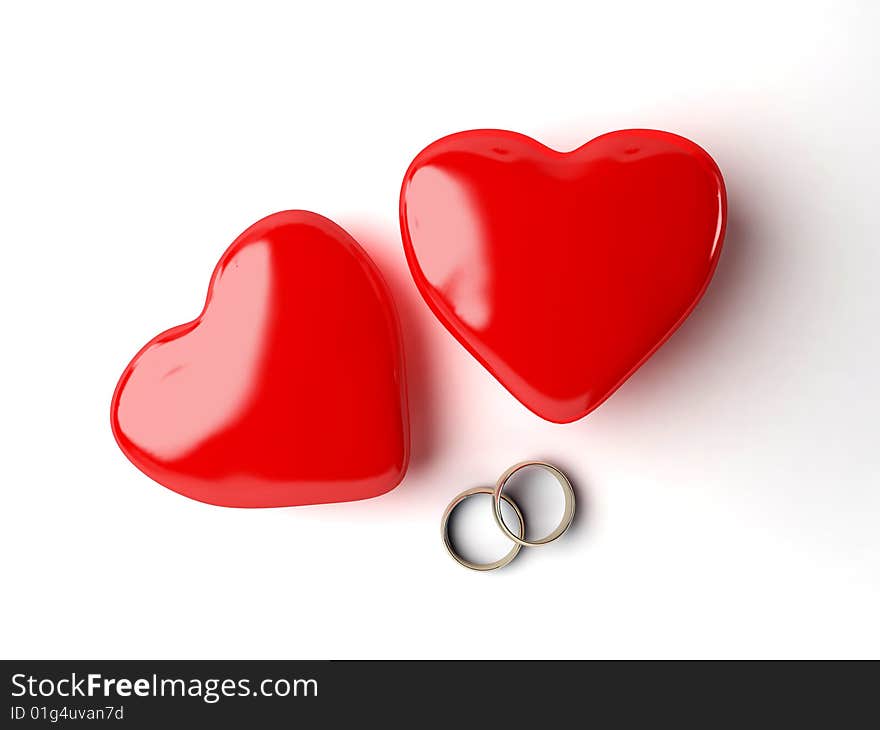 3d wedding rings and heart