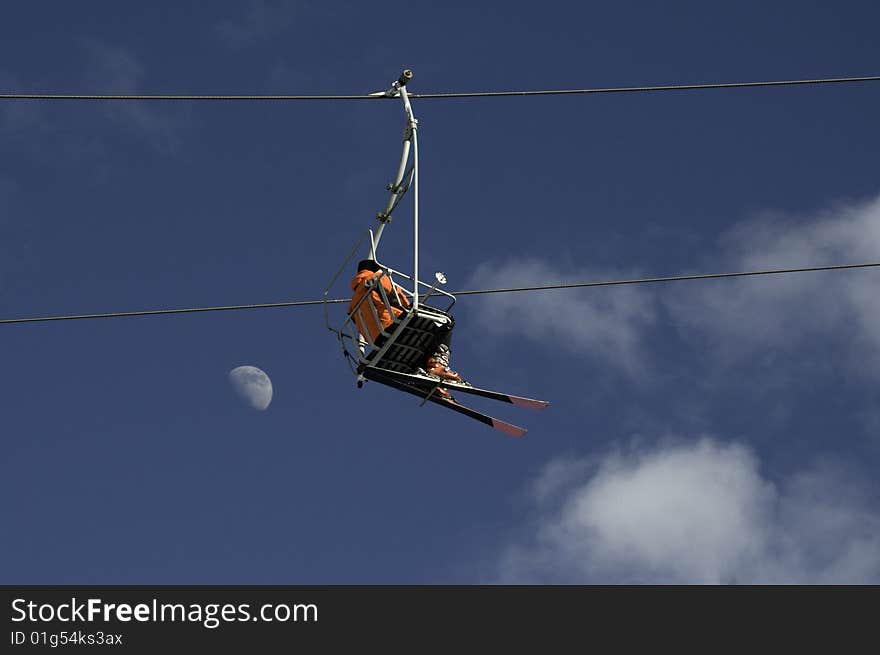 Chairlift and moon