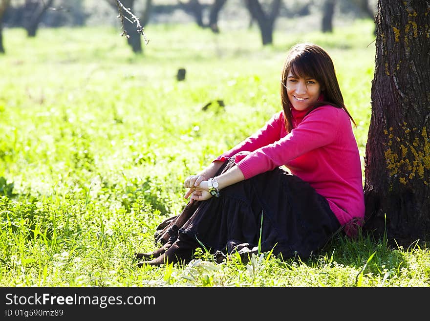 Cheerful Woman In Forest