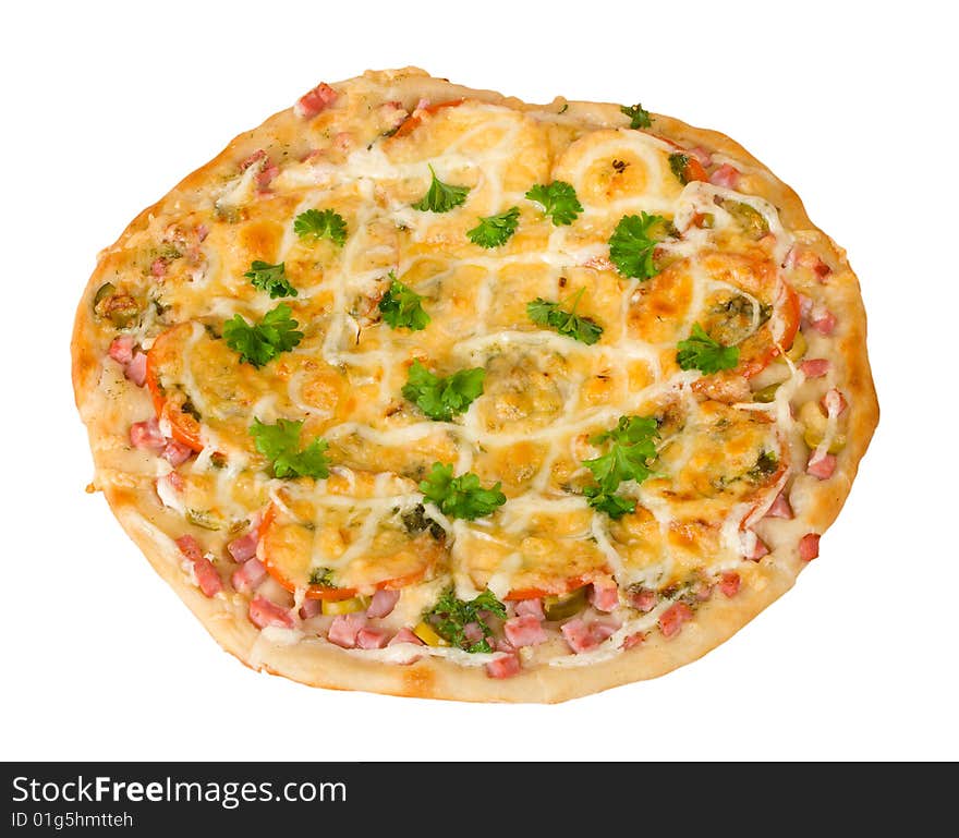 Pizza with ham isolated