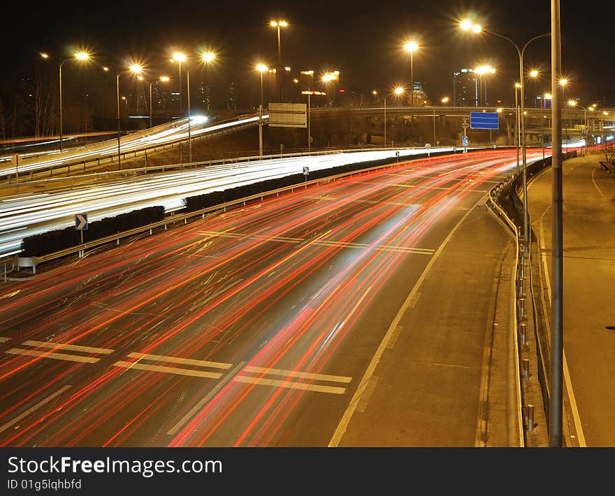 The traffic night of busy morden city. The traffic night of busy morden city