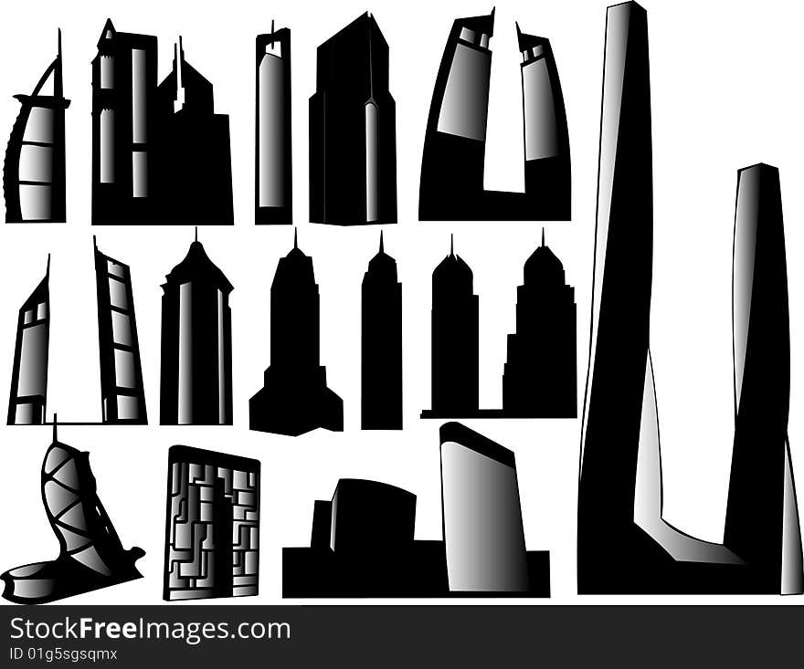 Big collection vector Building Silhouettes. Big collection vector Building Silhouettes