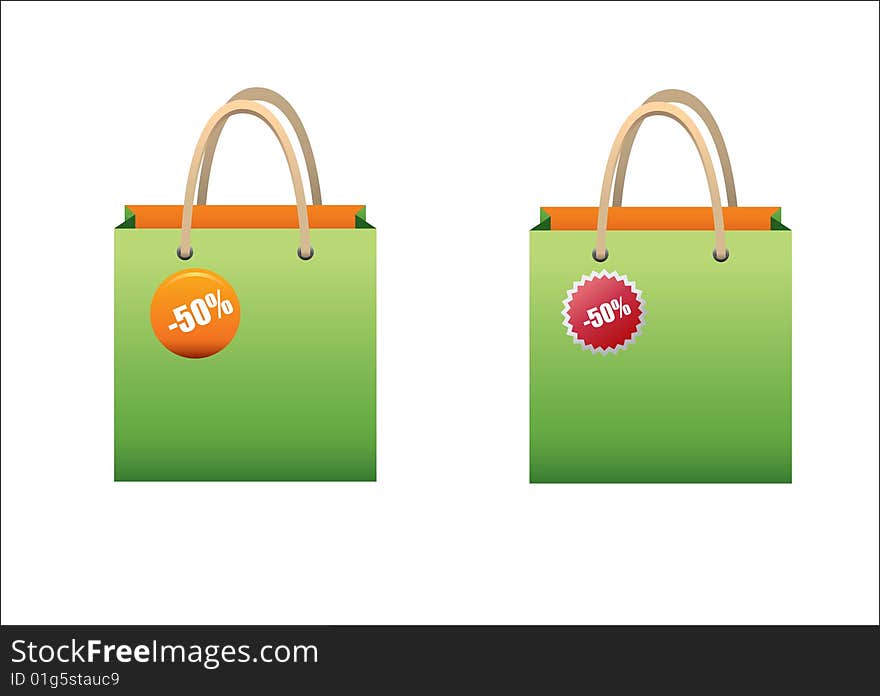 Green bags offers in white background