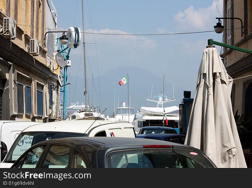 Vesuvius and street near port