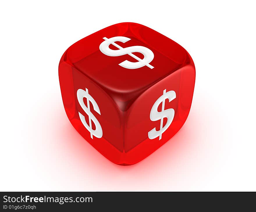 Translucent red dice with dollar sign