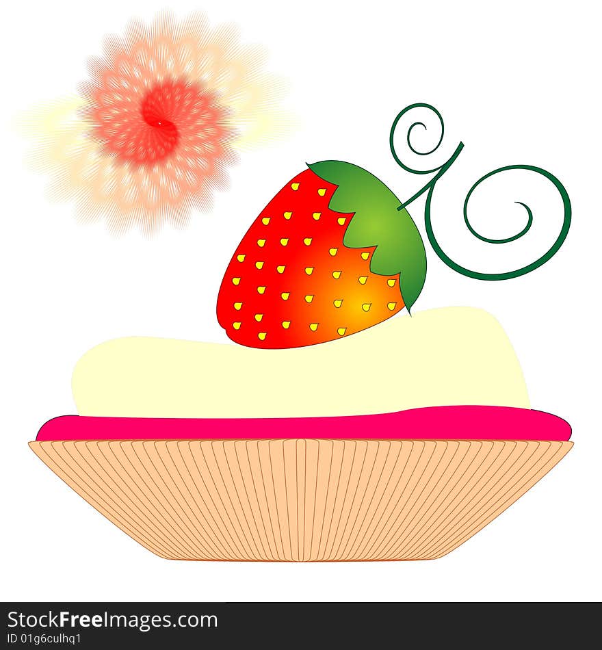 Cupcake with cream, decorated strawberry berry, isolated on a white background. Cupcake with cream, decorated strawberry berry, isolated on a white background.