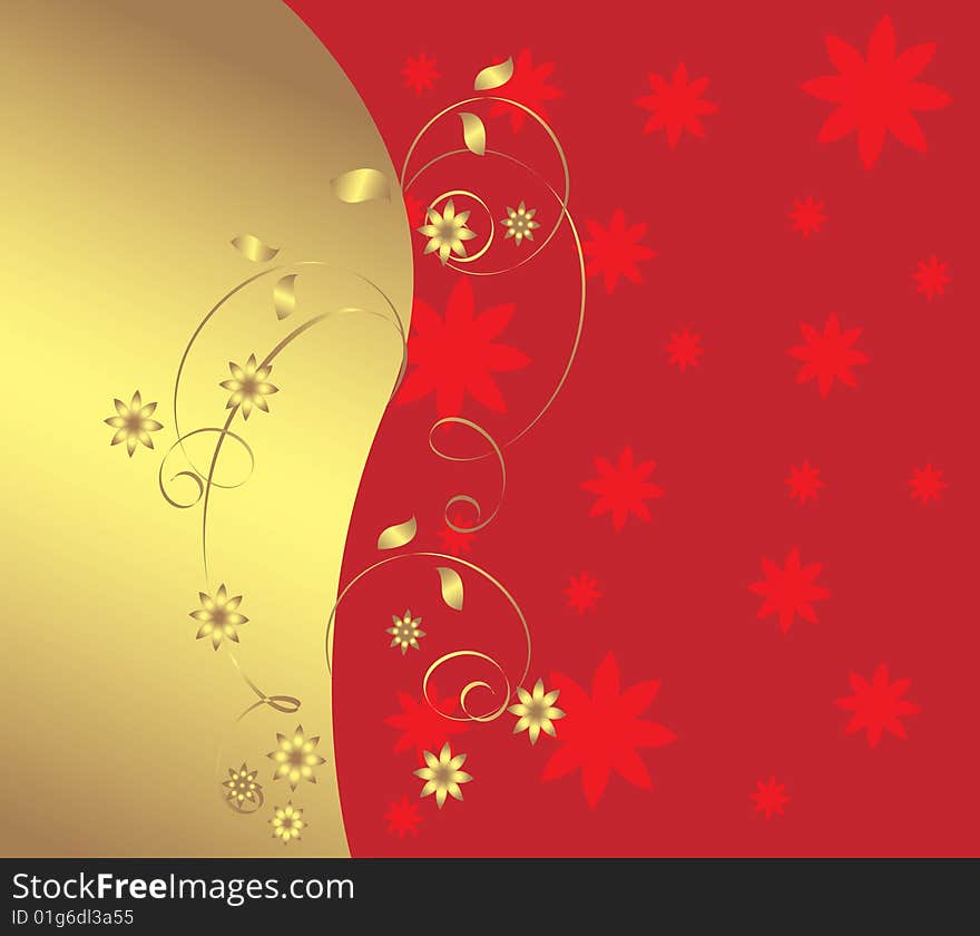 Background with gold and red flowers. Background with gold and red flowers