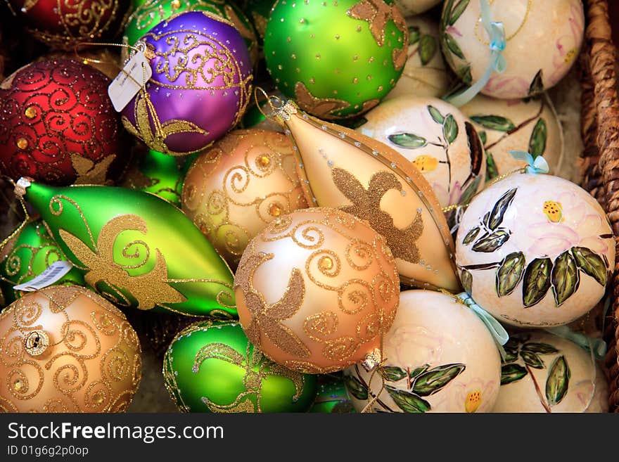 Collection of Christmas ornaments, in horizontal orientation