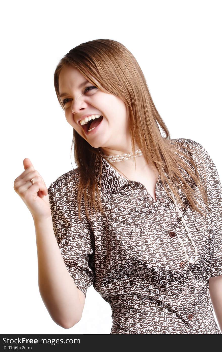 Image of the happy beautiful young girl laughing