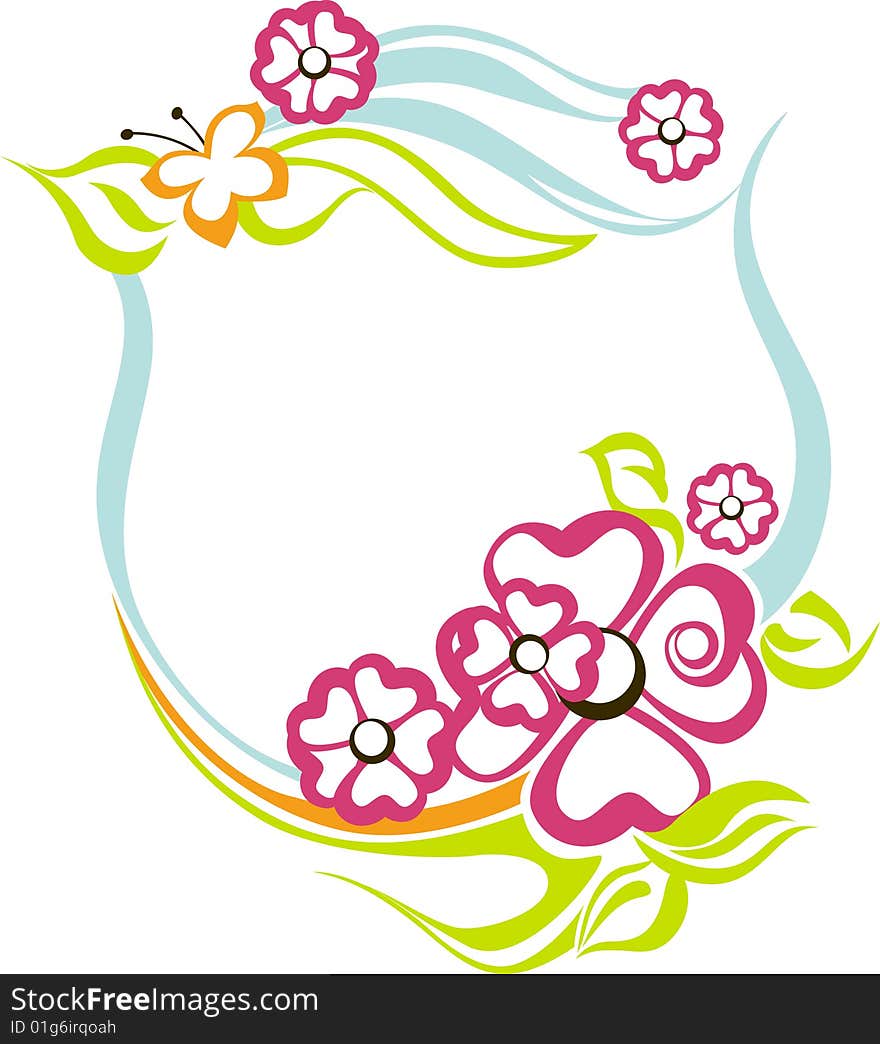 Illustration with floral frame decoration on white background