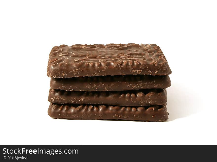 Chocolate cookies on a white background