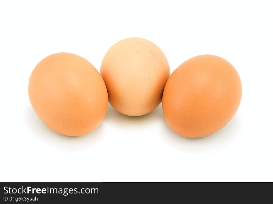 Three eggs. Isolated on white.