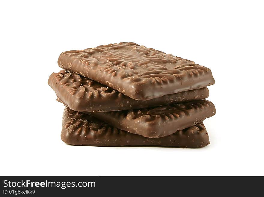 Chocolate cookies on a white background