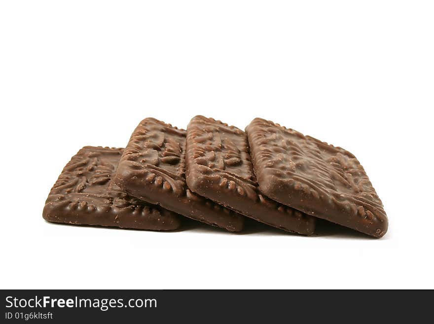 Chocolate cookies on a white background