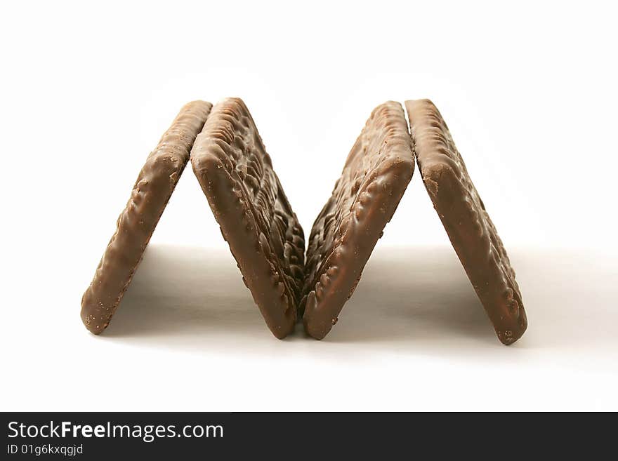 Chocolate cookies on a white background