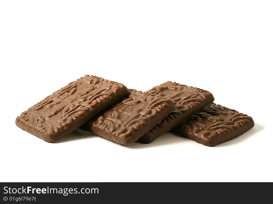 Chocolate cookies on a white background